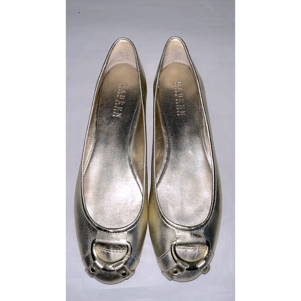 Ralph Lauren Gold Leather Flat w/ Logo Hardware - Picture 2 of 7
